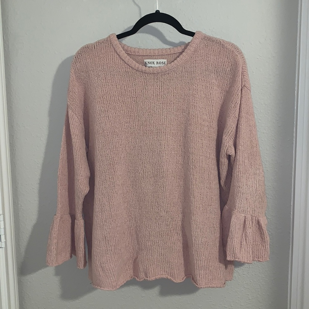 blush pink sweater with flare sleeves